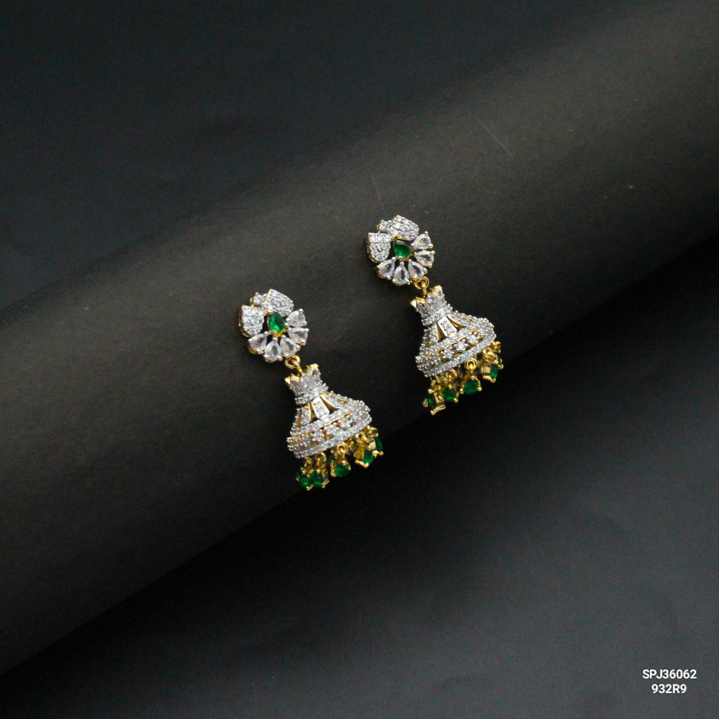 36062 Small Diamond Jhumki Green