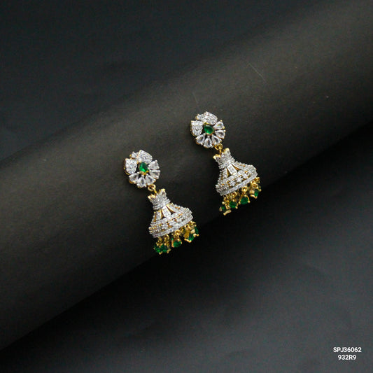 36062 Small Diamond Jhumki Green