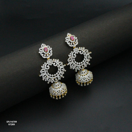 16709 Diamond Look Ruby Stone 4 In 1 Jhumkas