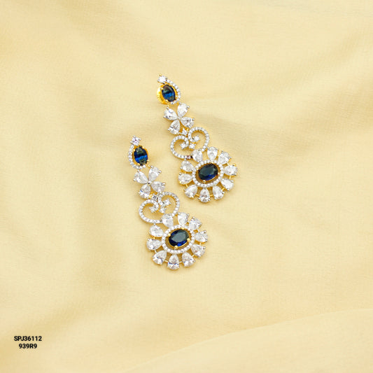 36112 Diamond Look Navy Blue  Earrings Push Back