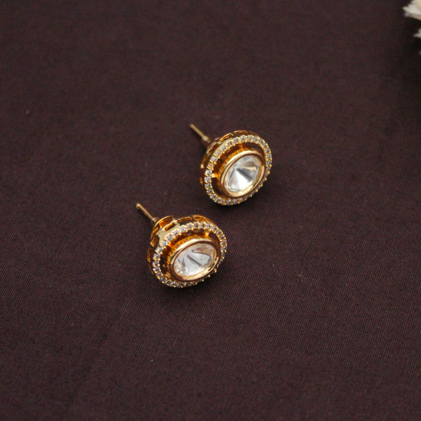 42449 Moissanite Rose Rold Flower Full White Pendant Set With Push Back Earrings