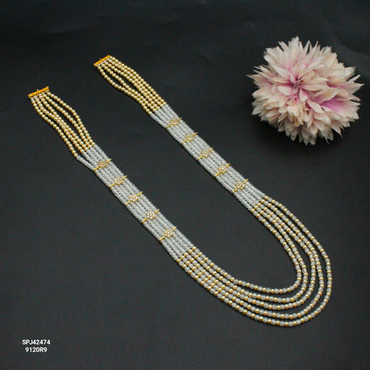 42474 5 Lines Swarovski Pearls & Sugar Beads Mala White