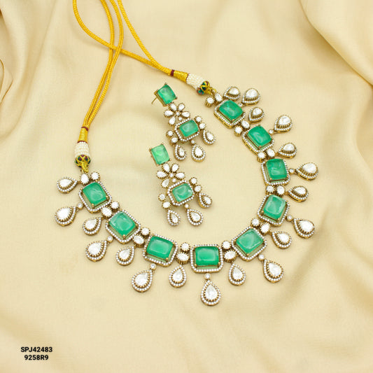42483 Victorian Square Stone Moissanite Mint Green Necklace Push Back