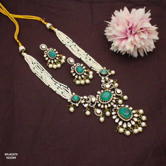 42479 Victorian Moissanite White Poth Mala Green With Push Back Earrings