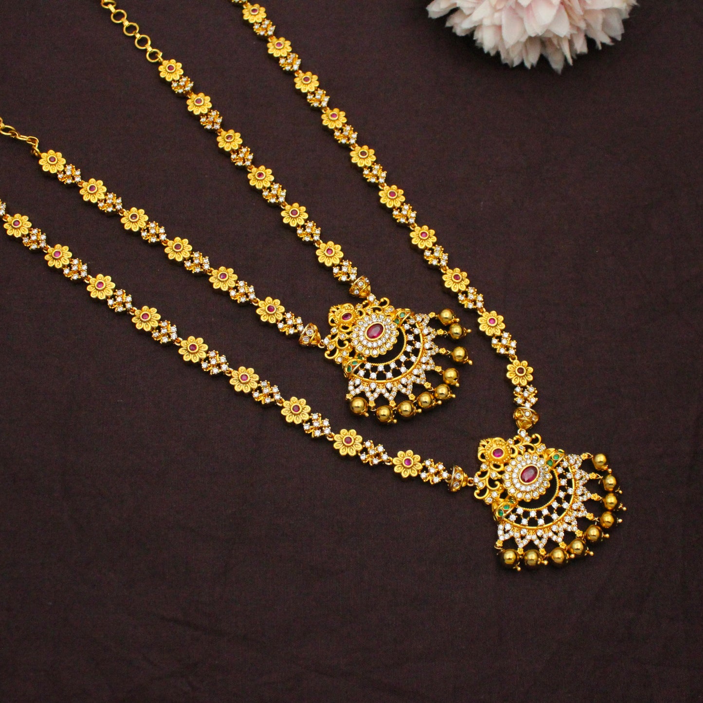 17875 Peacock Floral Combo Necklace Set With Push Back Earrings