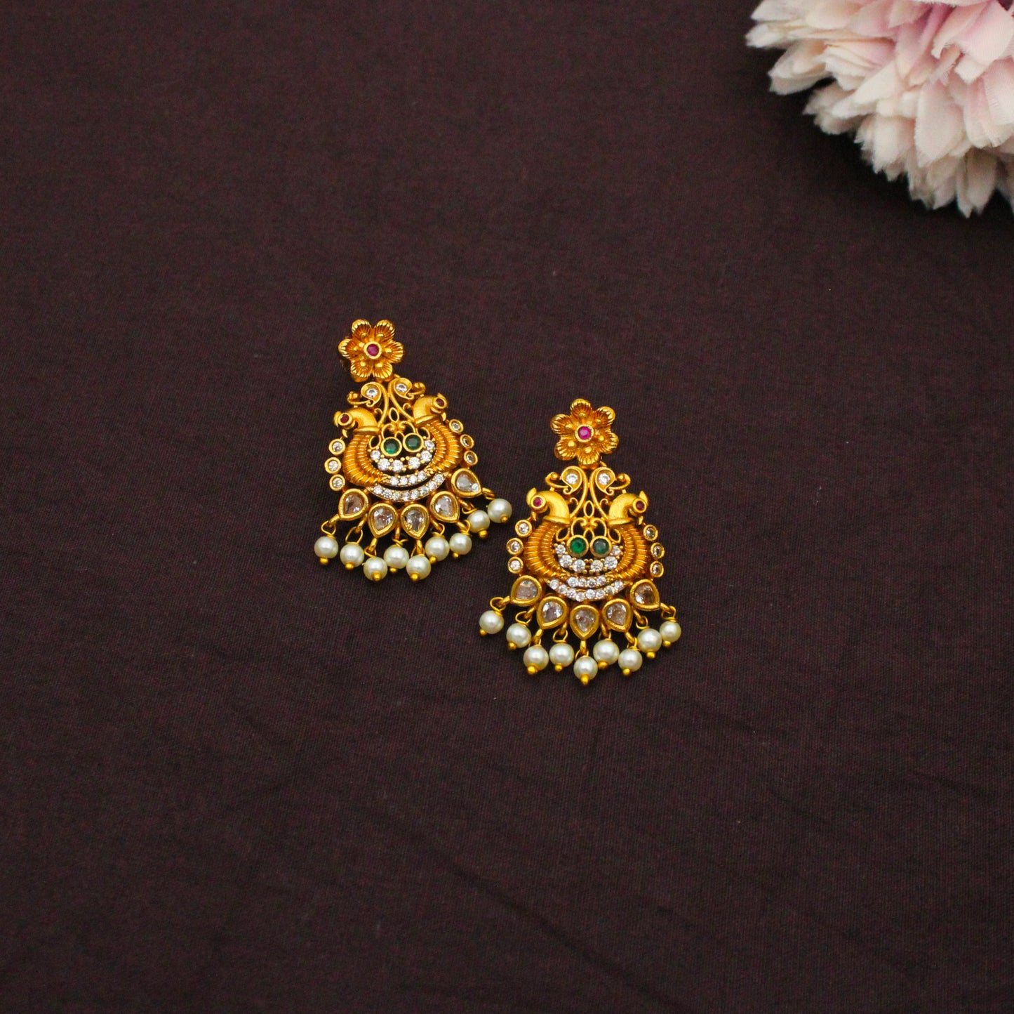 17875 Peacock Floral Combo Necklace Set With Push Back Earrings