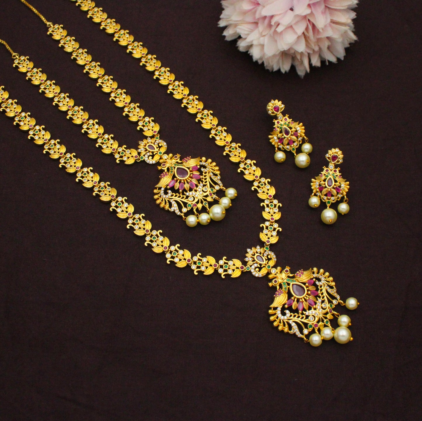 1094 Peacock Combo Necklace Set Golden