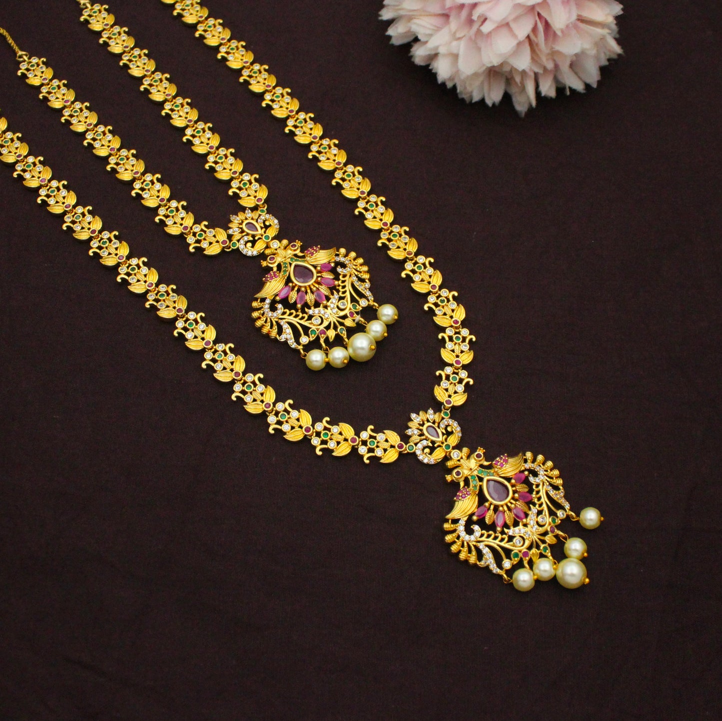 1094 Peacock Combo Necklace Set Golden