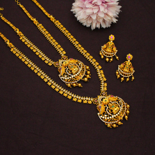 19937 Laxmi Golden Balls Combo Necklace Set With Push Back Earrings