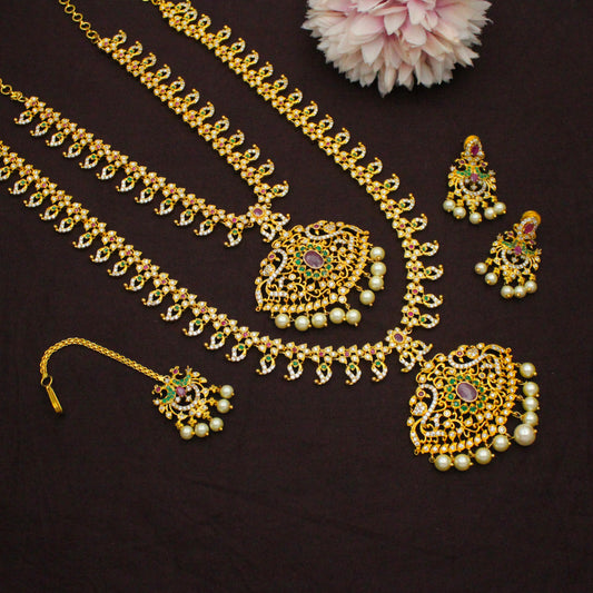14578 Peacock Multi Combo Necklace Set With Push Back Earrings