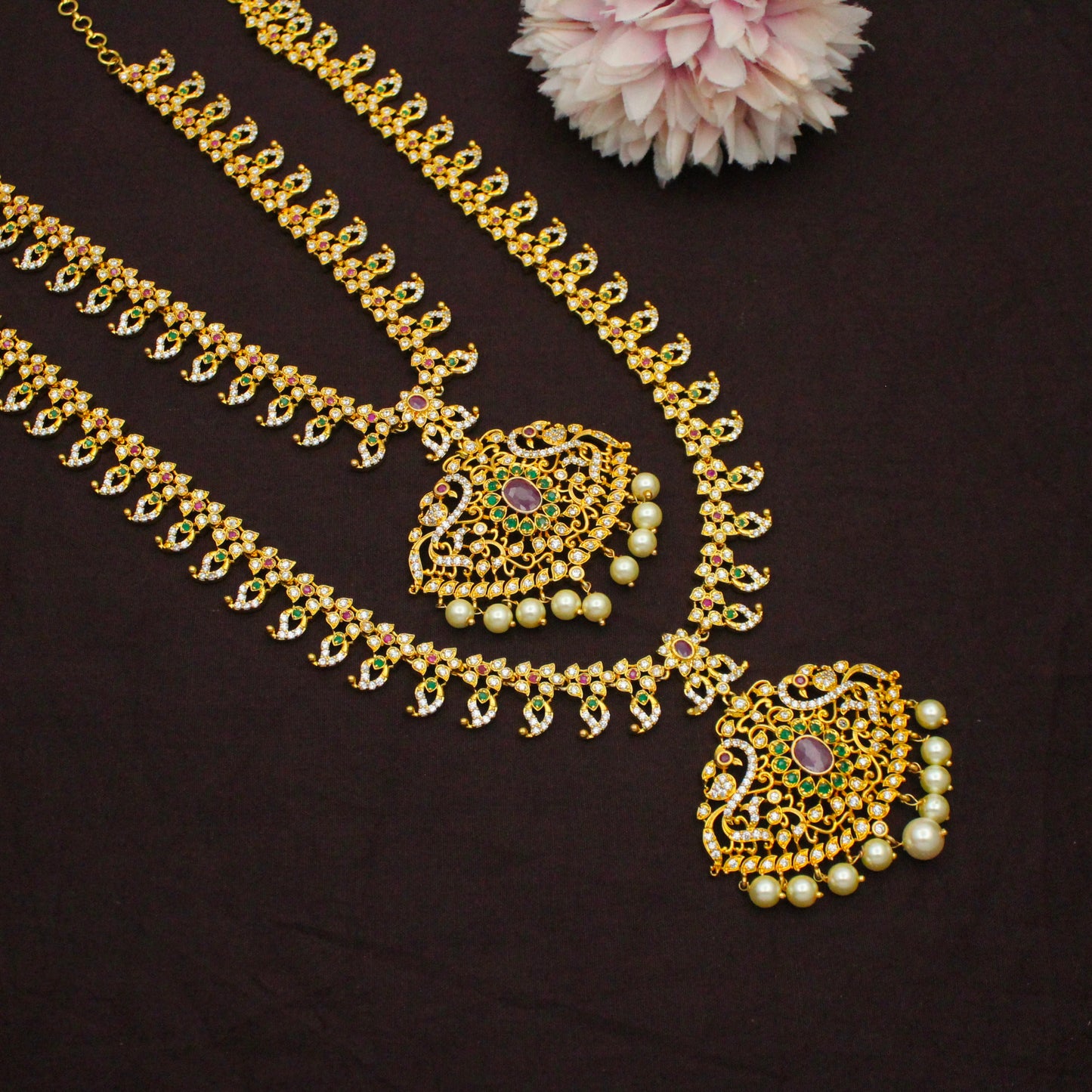14578 Peacock Multi Combo Necklace Set With Push Back Earrings