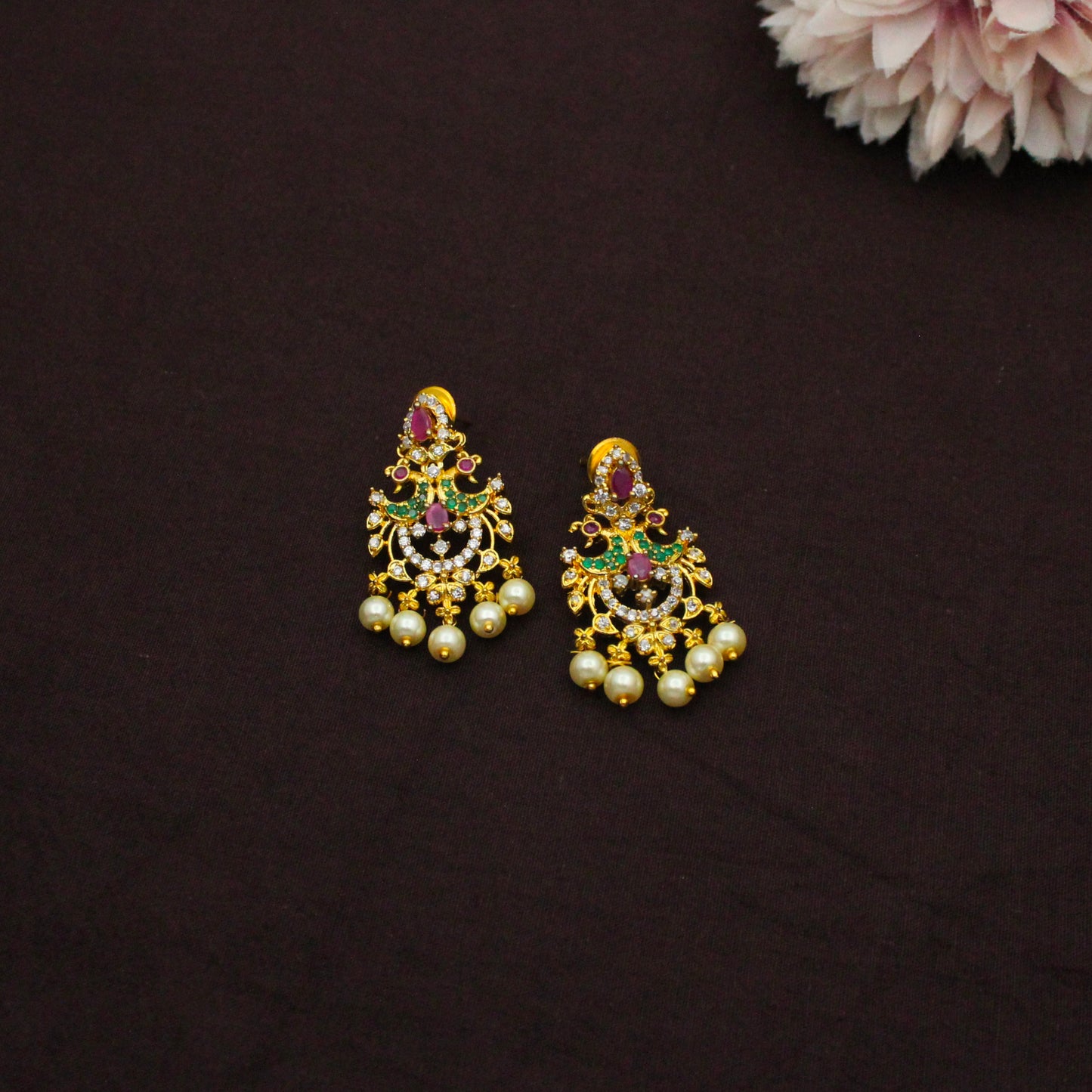 14578 Peacock Multi Combo Necklace Set With Push Back Earrings