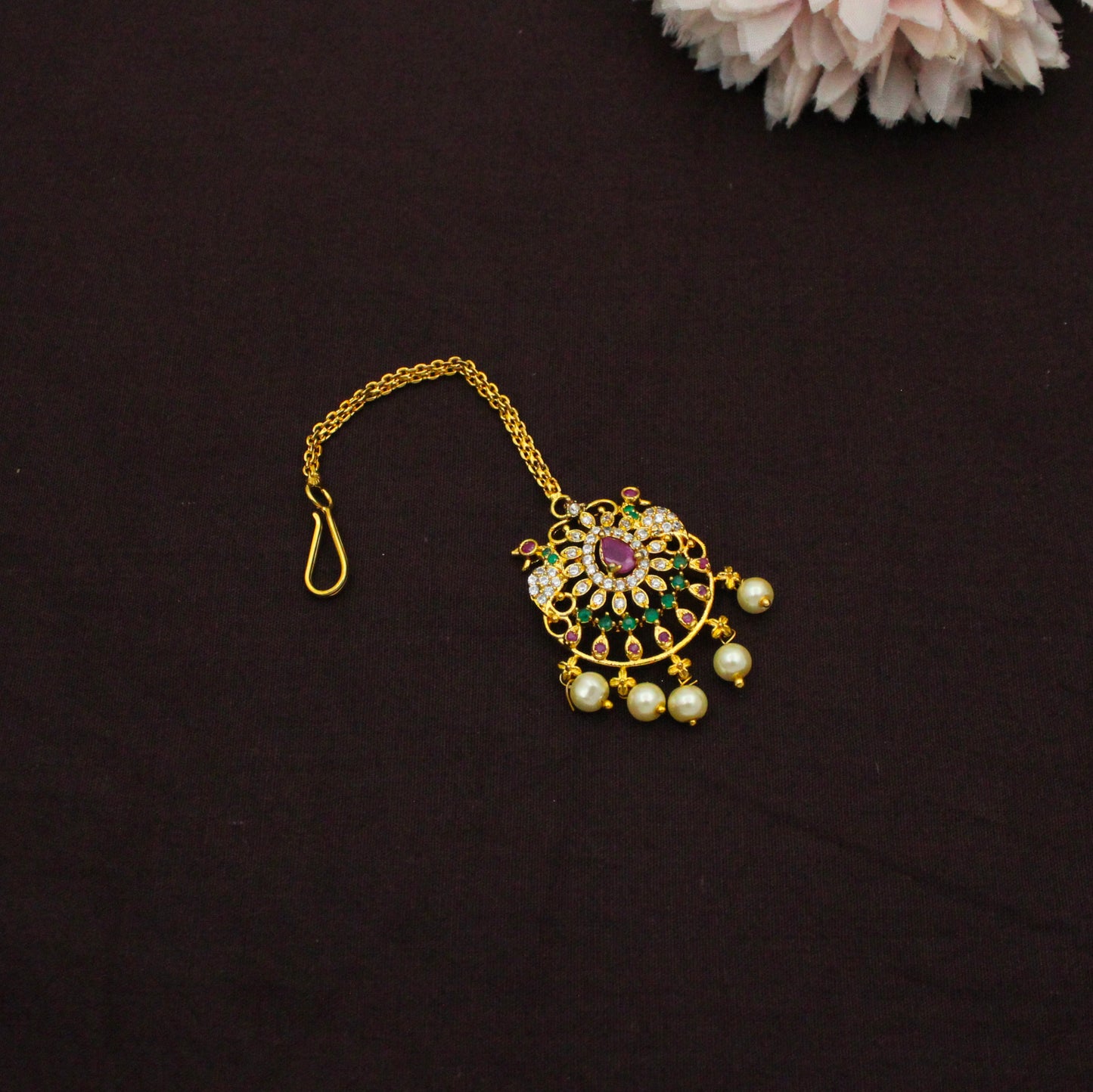 8117 CZ Multi Combo Necklace Set With Maangtikka