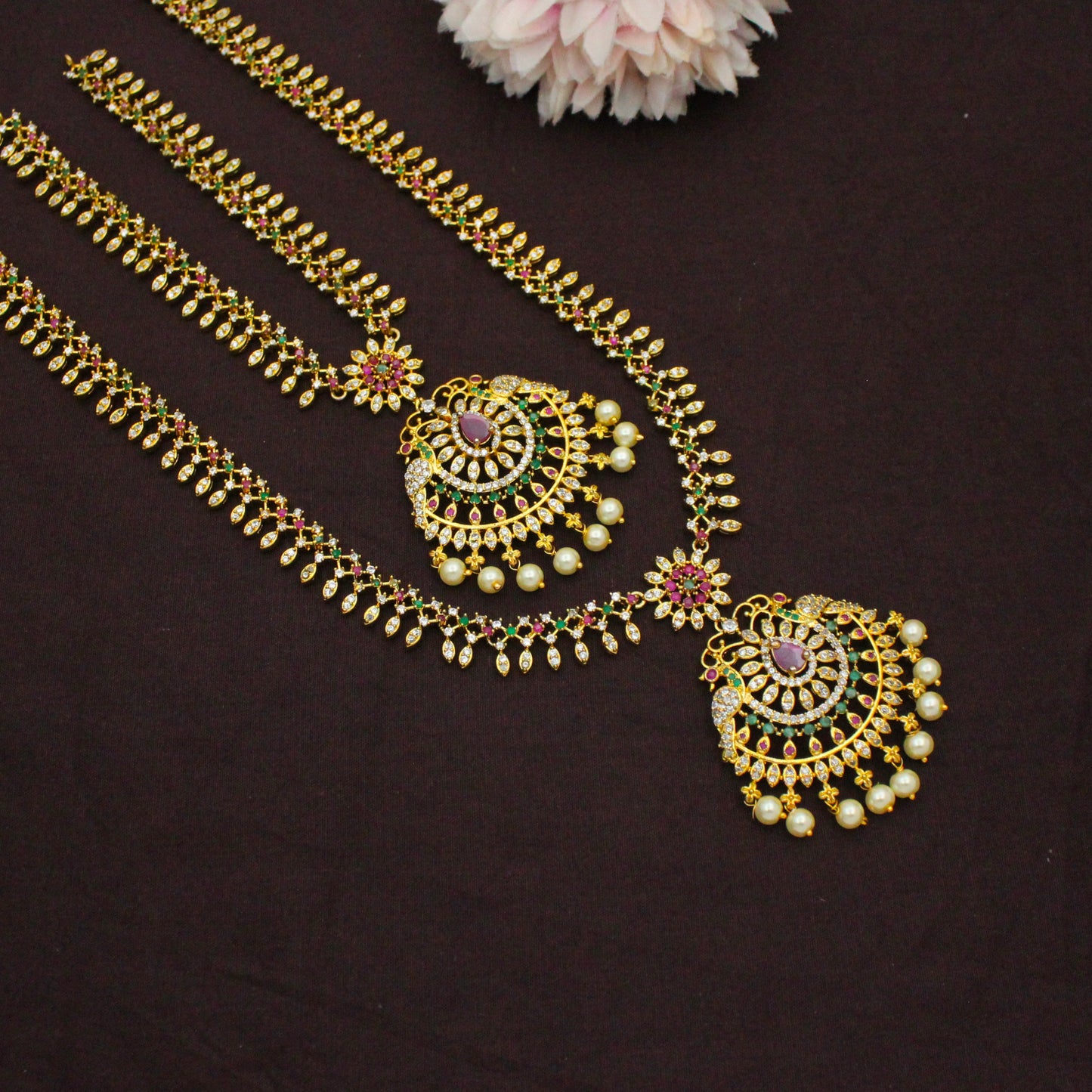 8117 CZ Multi Combo Necklace Set With Maangtikka