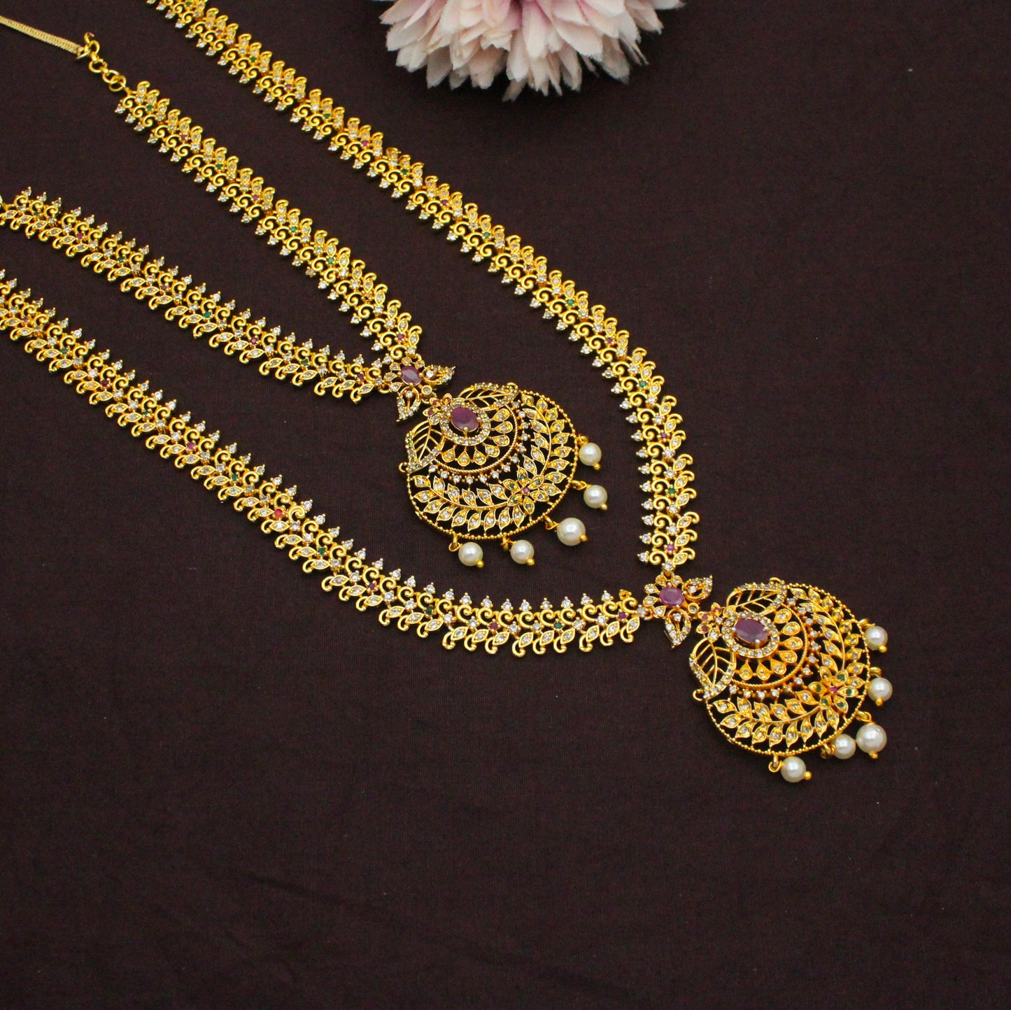 21546 Ruby Stone Combo Necklace Set