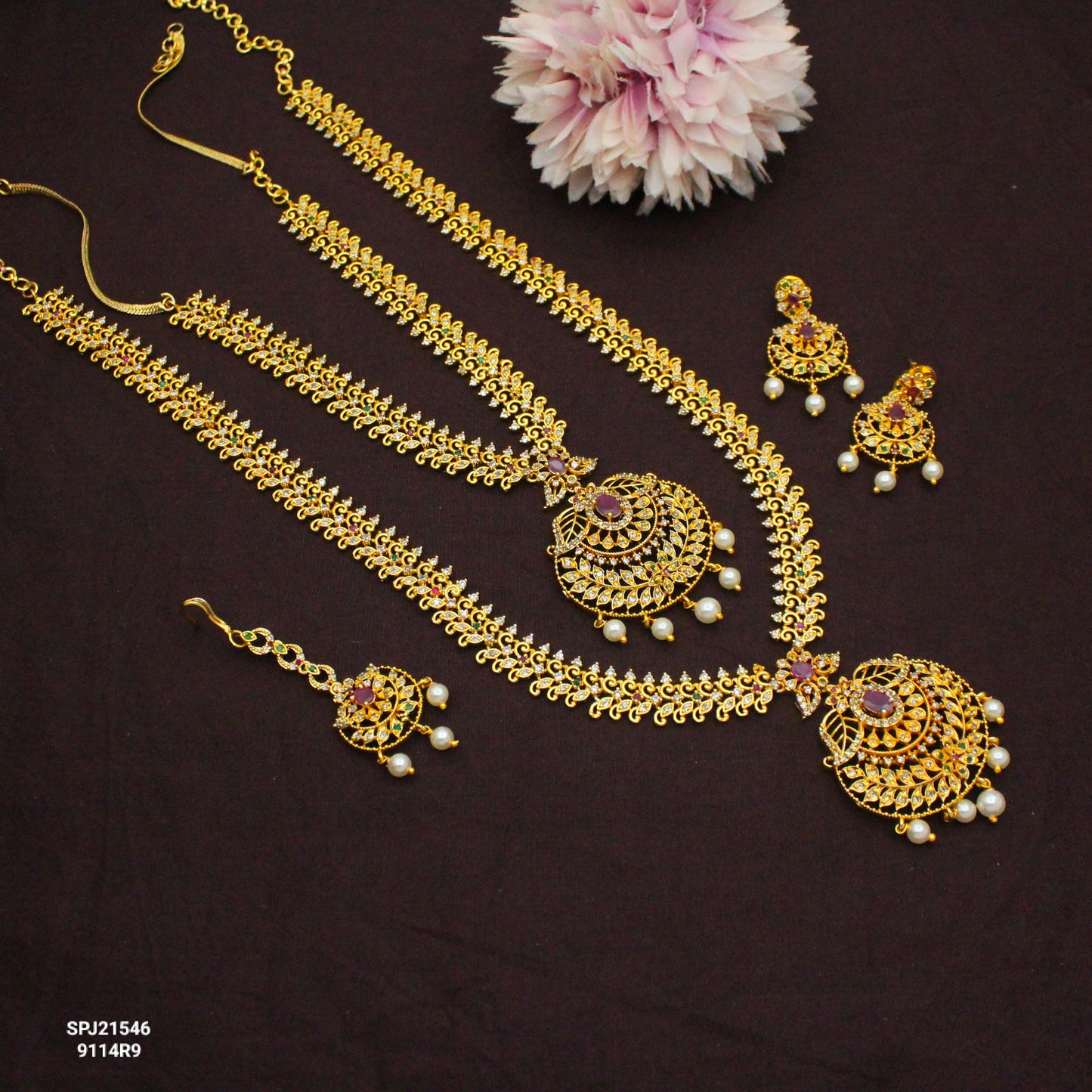 21546 Ruby Stone Combo Necklace Set