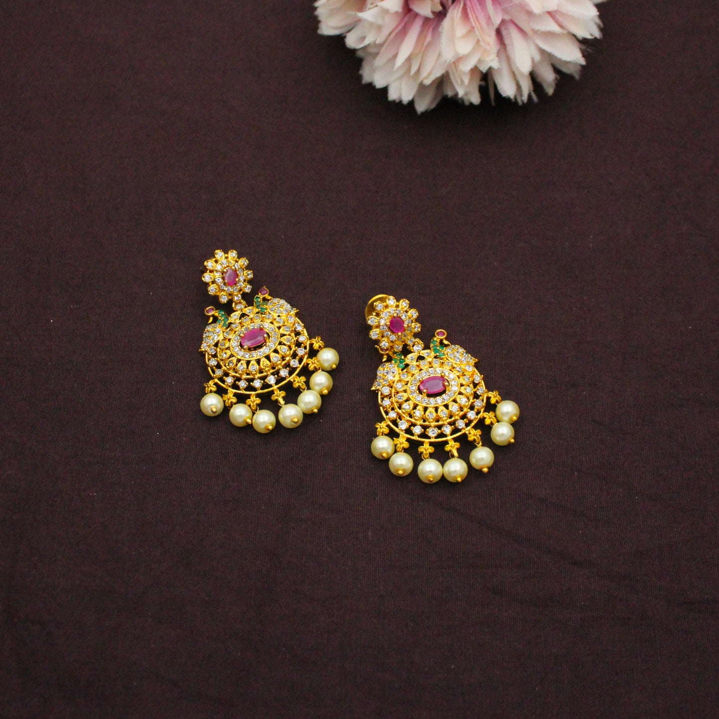 8109 CZ Multi Stone Combo Necklace Set With Maangtikka
