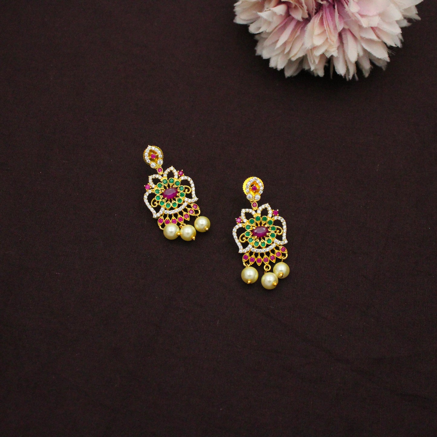 8546 Muti Stone CZ Combo Necklace Set With Maangtikka