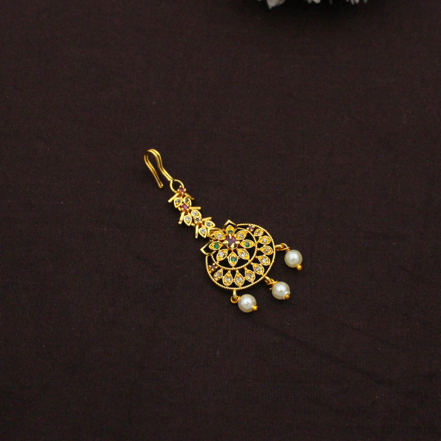 8546 Muti Stone CZ Combo Necklace Set With Maangtikka