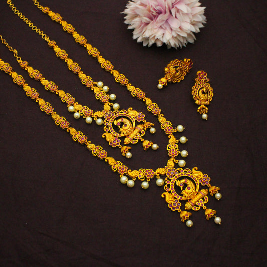 9579 Peacock Ruby Stone Combo Necklace Set