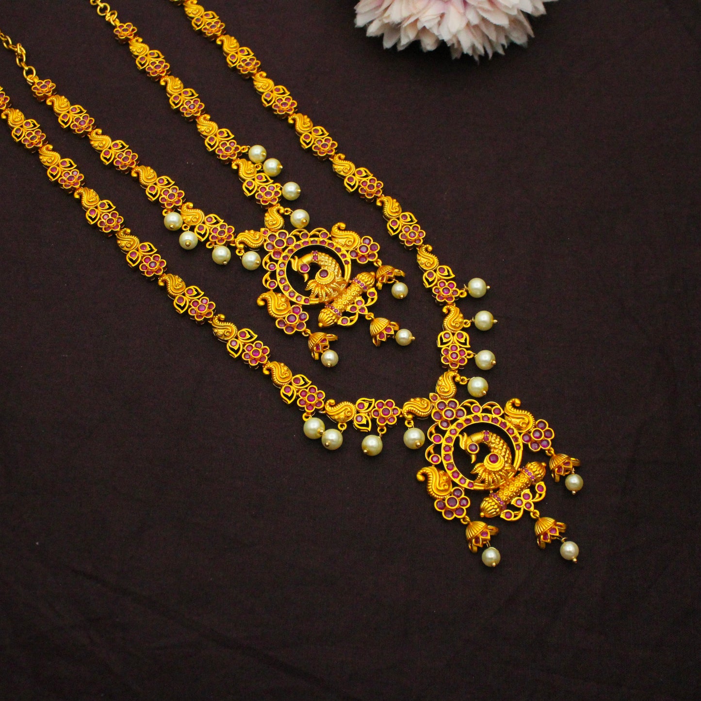 9579 Peacock Ruby Stone Combo Necklace Set