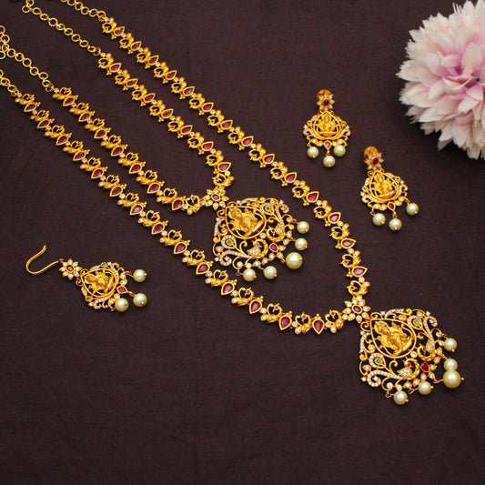 9544 Laxmi Ruby Combo Necklace Set With Maangtikka