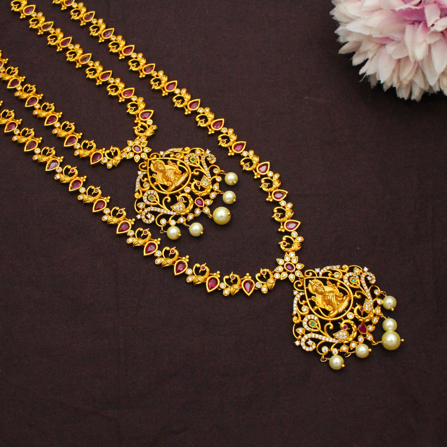 9544 Laxmi Ruby Combo Necklace Set With Maangtikka
