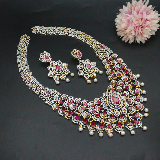 42499 GJ Broad Bridal Long Necklace Set Ruby