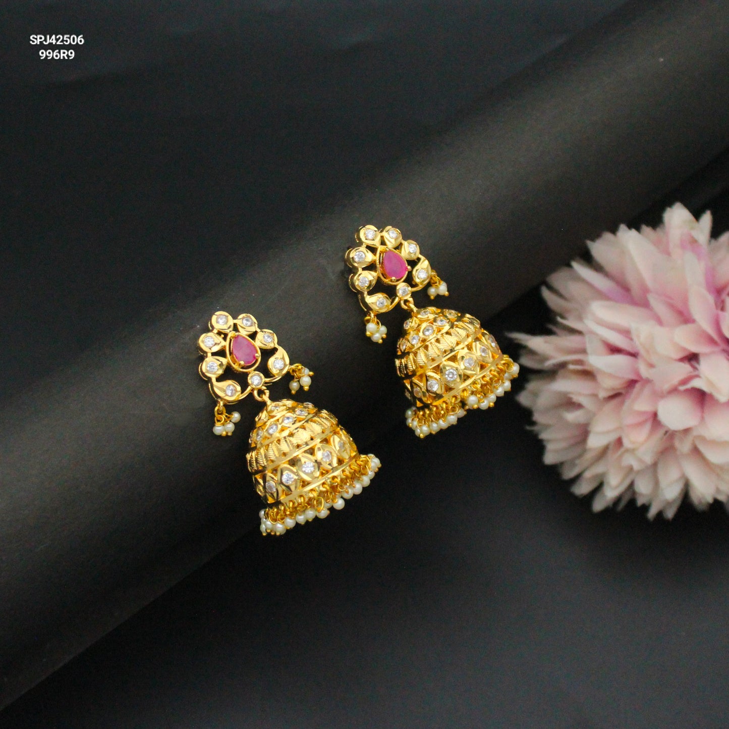 42506 Moissanite Jhumki Red