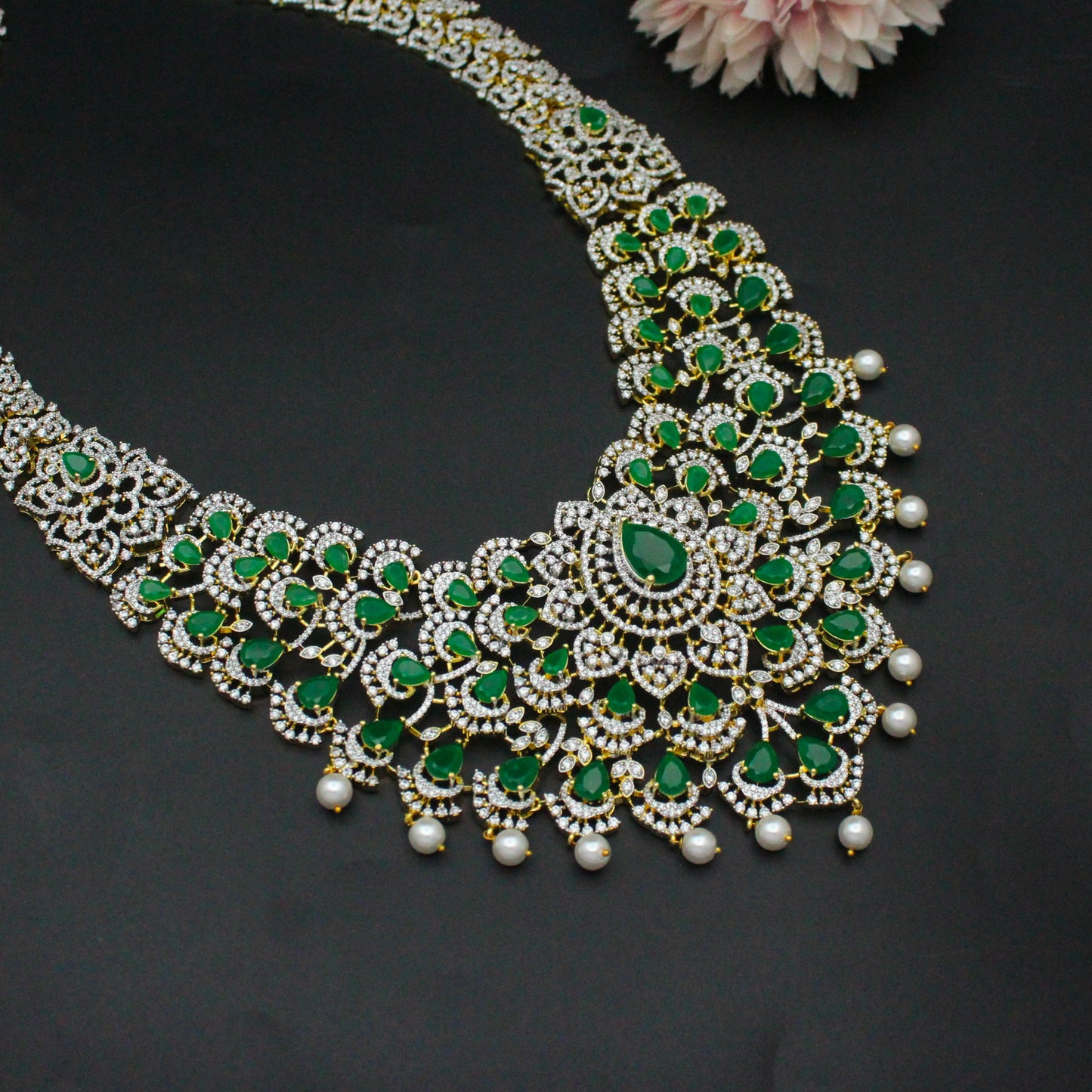 42498 GJ Broad Bridal Long Necklace Set Green