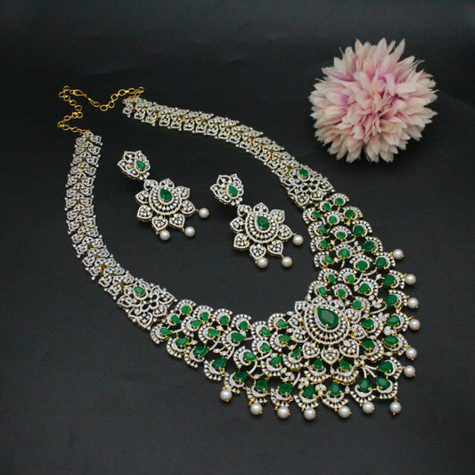 42498 GJ Broad Bridal Long Necklace Set Green