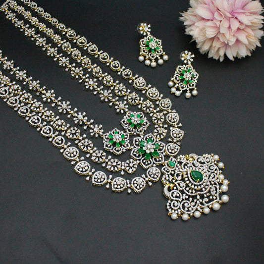 42496 Diamond Look Green Floral Pattern Long Necklace Set