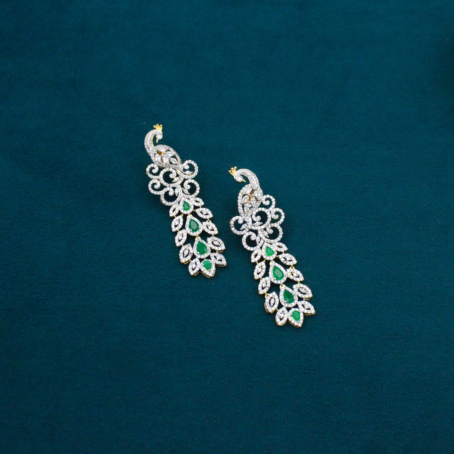 42152 Peacock Fancy 3 Layers Necklace Set With Push Back Earrings