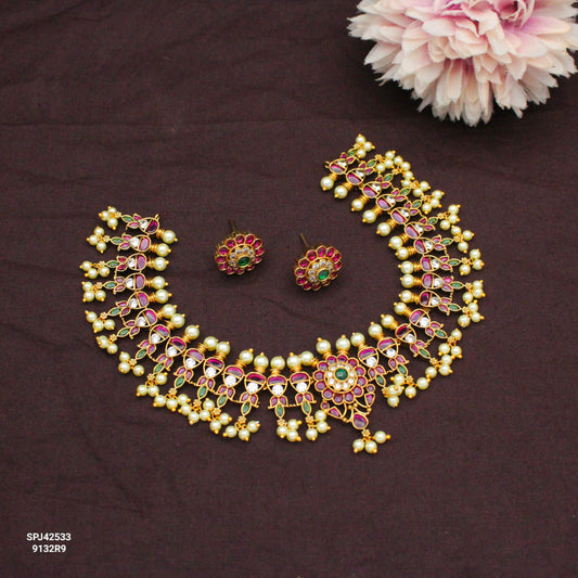 42533 Pota Stone Guttapusalu Short Necklace Set