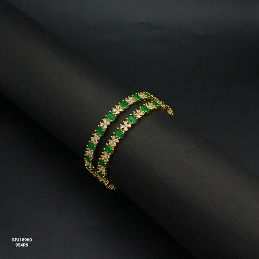 16960 GP Flower Green Stone Bangles 2'8