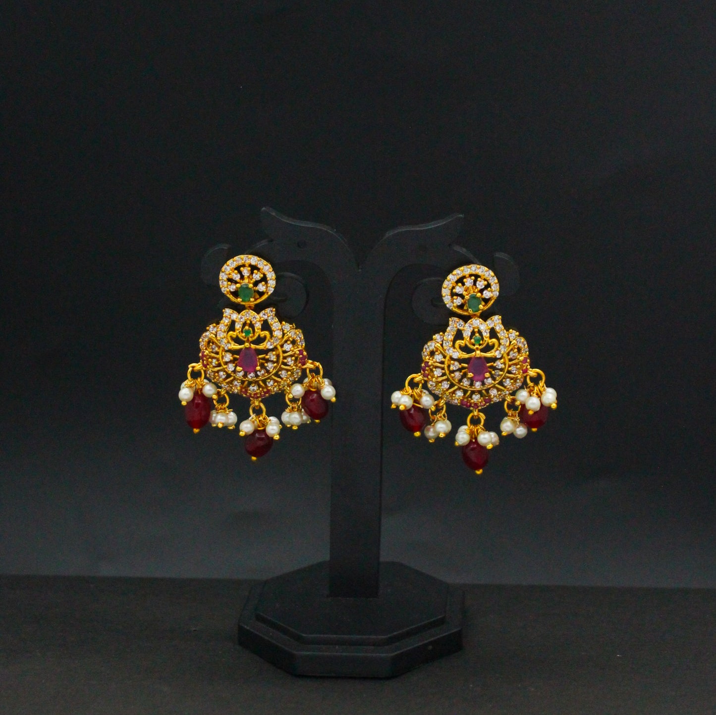 42567 Chandbali Earrings Red Beads With Push Back