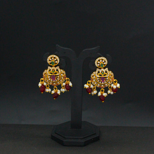 42567 Chandbali Earrings Red Beads With Push Back
