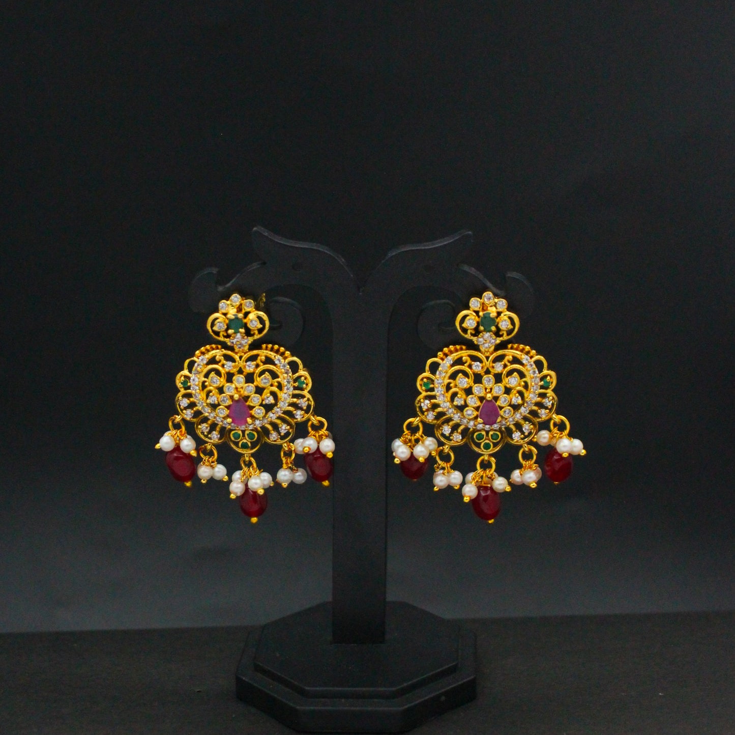 42565Chandbali Multi Red Beads Earrings Push Back