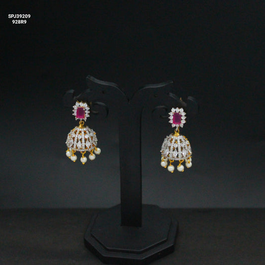 39209 GJ square pattern Ruby jhumki