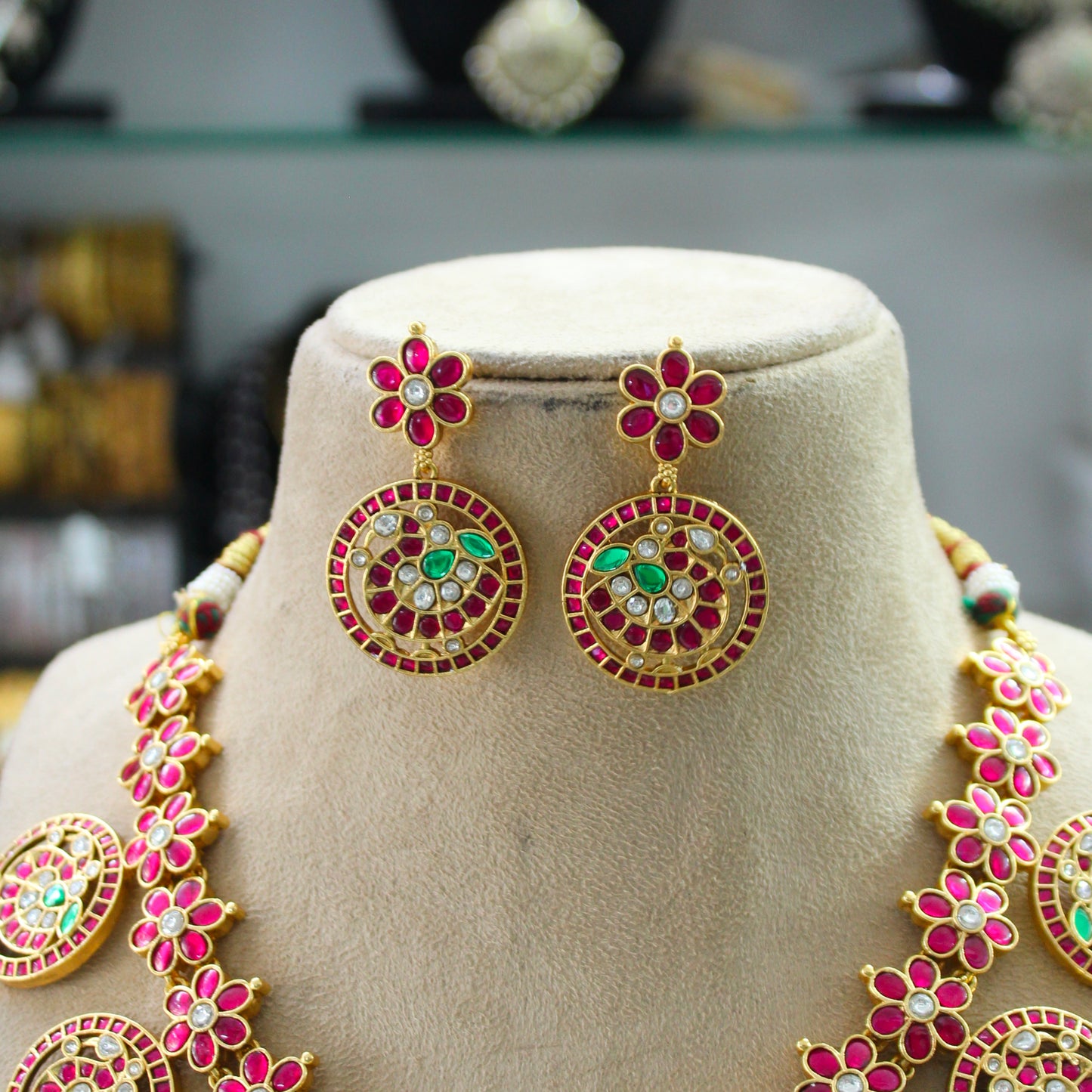 Jadau Peacock Bottumala Short Necklace Set