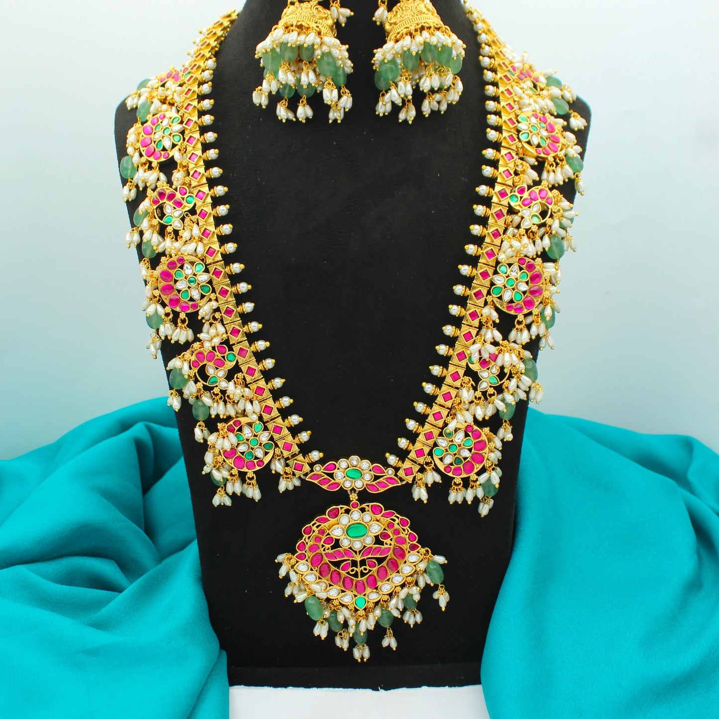 42573 Jadau Peacock Guttapusalu Long Necklace Set