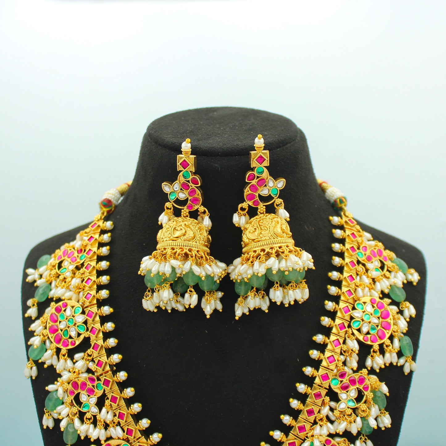42572 Jadau Peacock Short Guttapusalu Necklace Set
