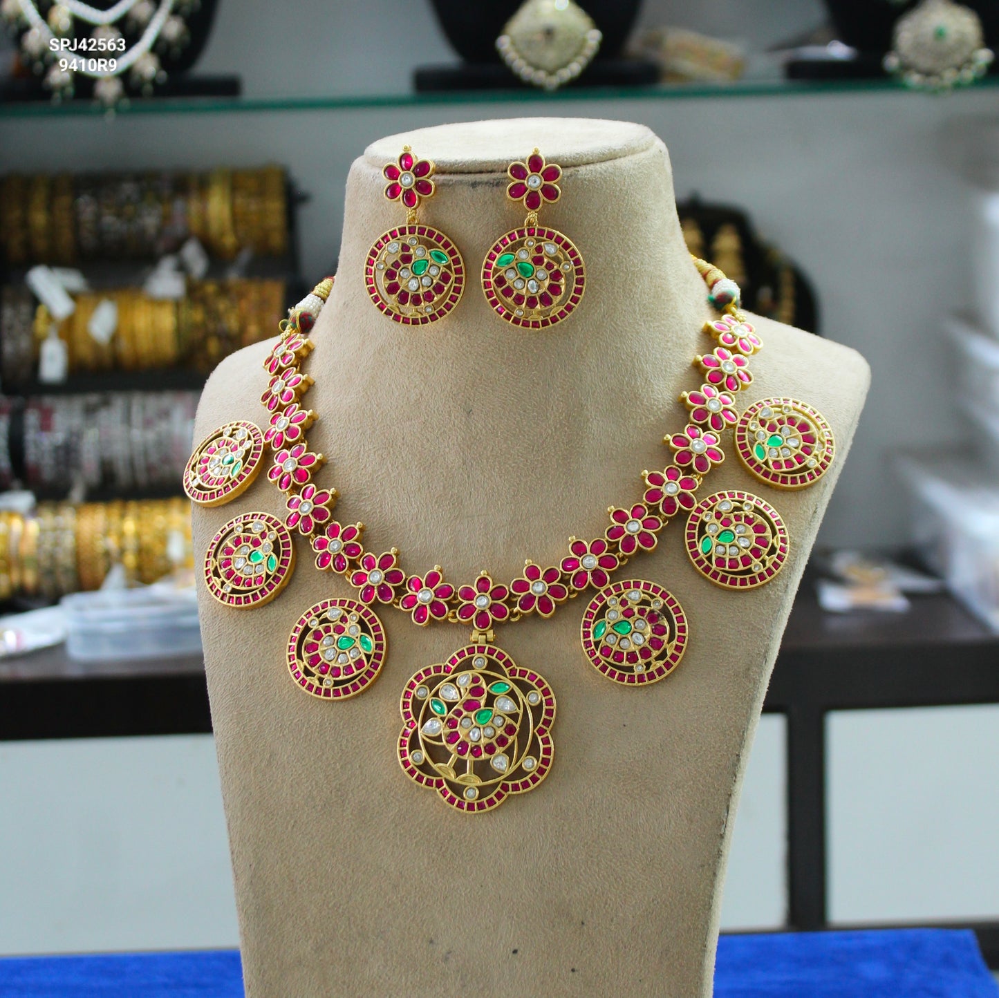 Jadau Peacock Bottumala Short Necklace Set