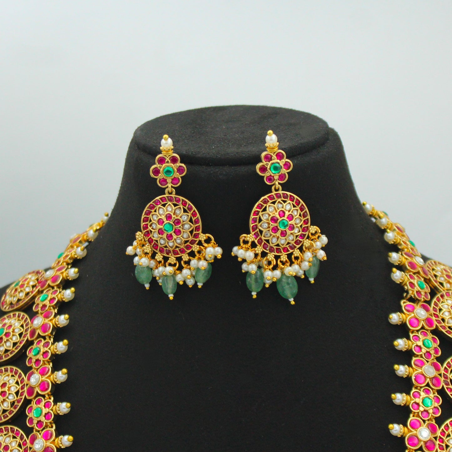 42635 Jadau Peacock Bottumala Long Necklace Set With Push Back Earrings