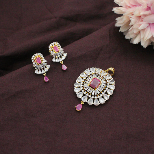 Diamond Look Square Stone Pendant Set