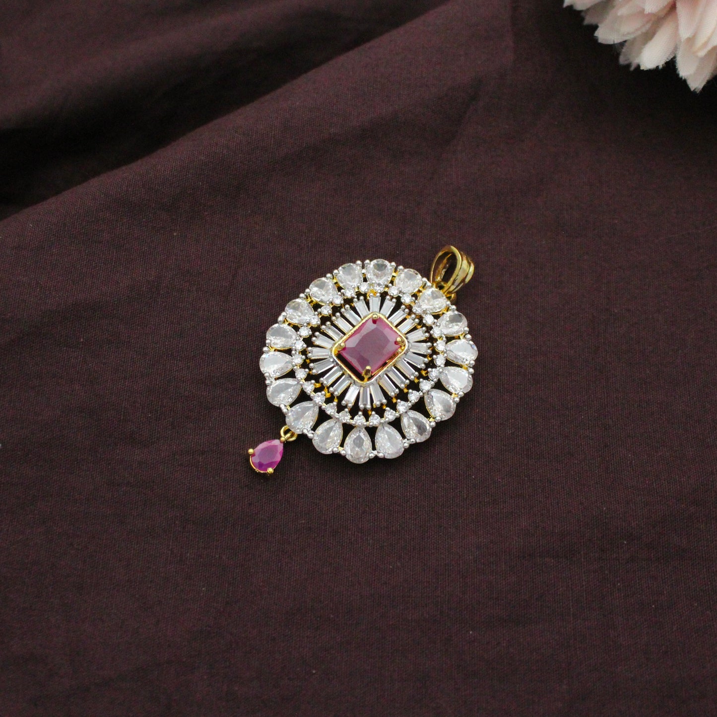 Diamond Look Square Stone Pendant Set