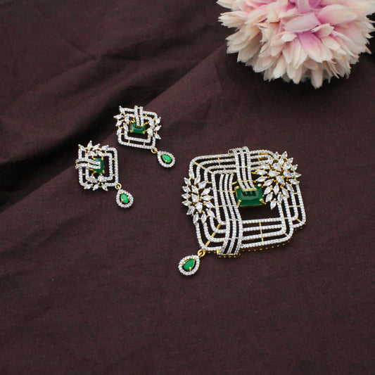 Diamond Look Fancy Green Big Pendant Set