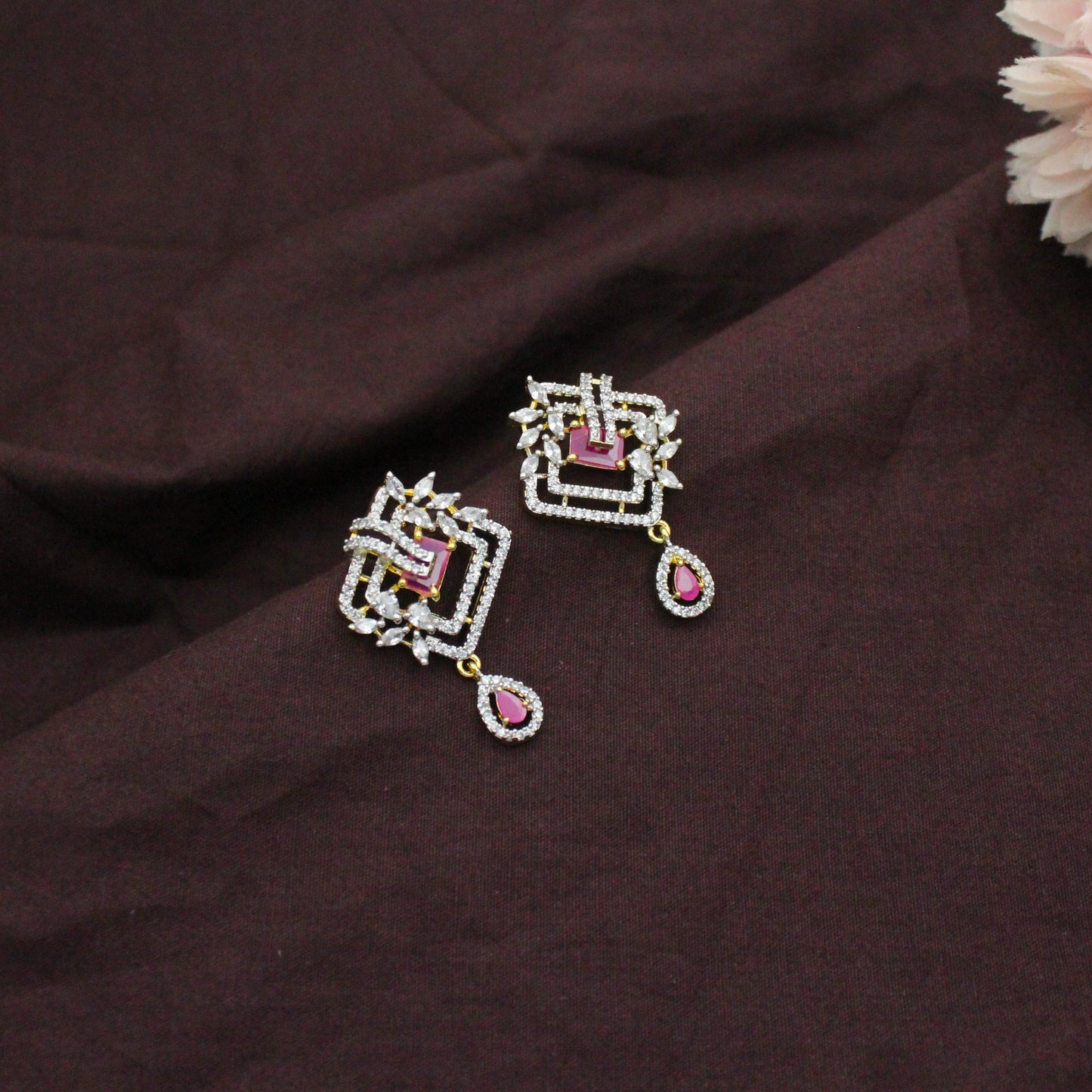 Diamond Look Fancy Red Big Pendant Set