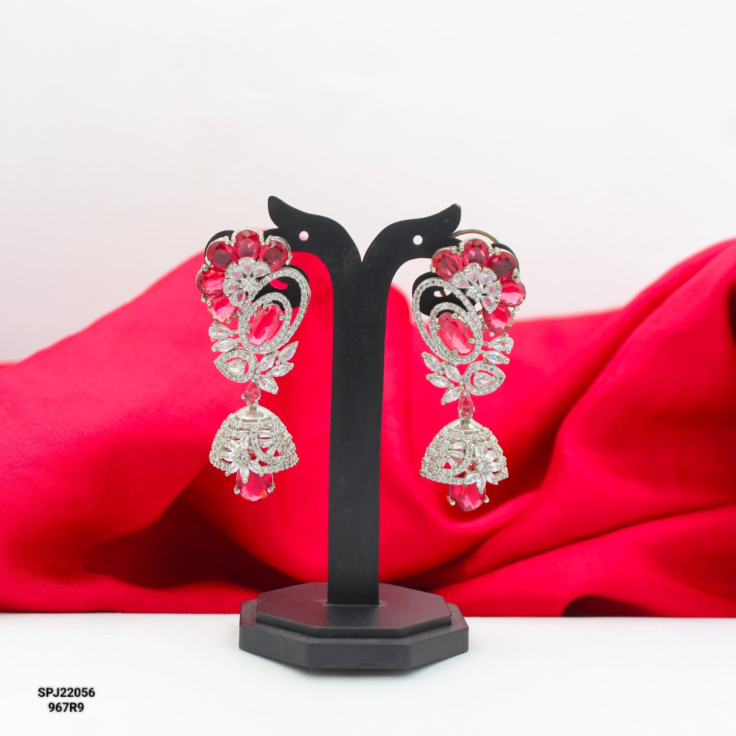 Platinum Fancy Ruby Flower Drop Earrings SP-22056