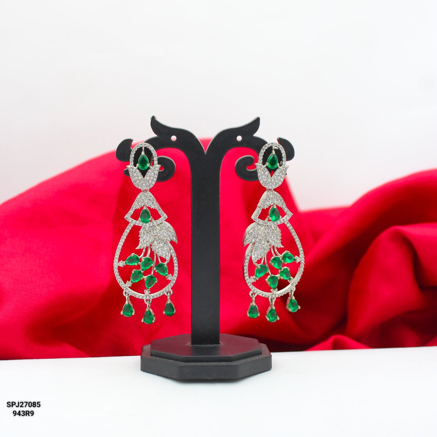 Platinum Light Green Stone Drop Earrings SP-27085